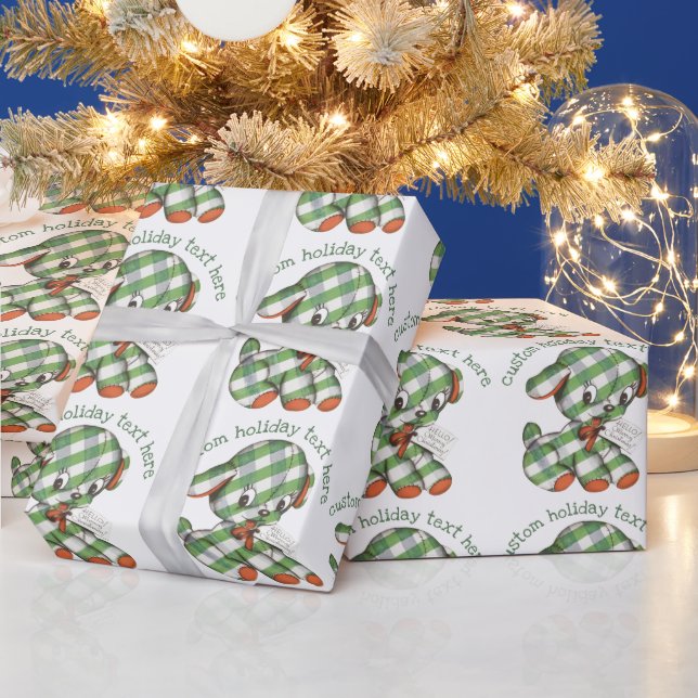 Vintage Christmas Gingham Puppy Dog Stufftier Geschenkpapier (Feiertage)