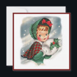 Vintage Christmas Girl Holding Holly Feiertagskarte<br><div class="desc">Weihnachts-Mädchen Holding Holly Holiday Card.</div>