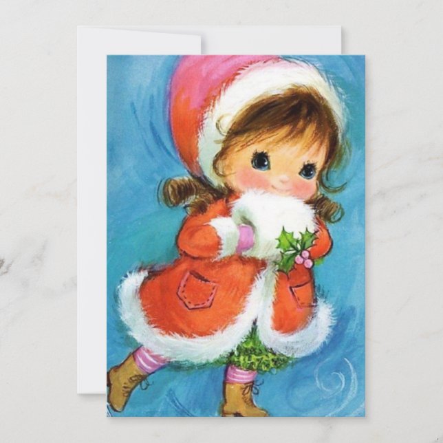 Vintage Christmas Girl Ice Skaten Feiertagskarte (Vorderseite)