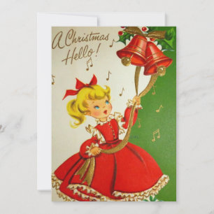 Vintage Christmas Girl Ring Bell Carte de vacances