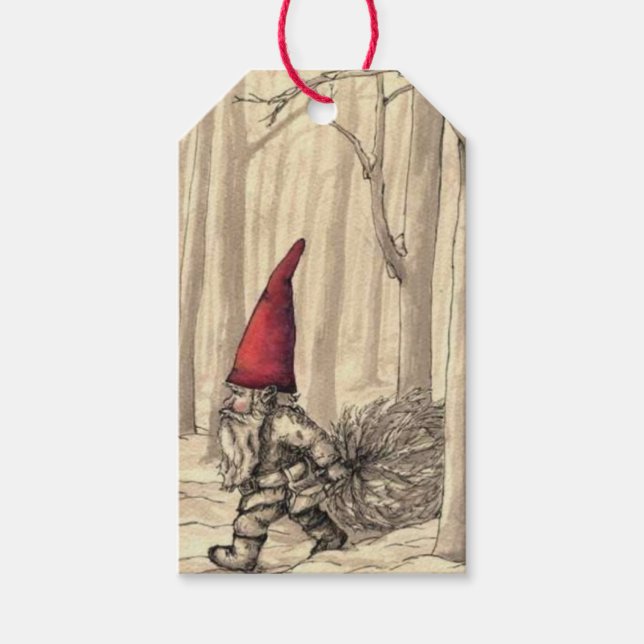 Vintage Christmas Gnome Holiday Geschenkanhänger (Vorderseite)