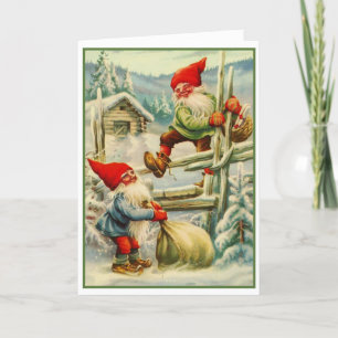 Vintage Christmas Gnomes Moving Loot Feiertagskarte