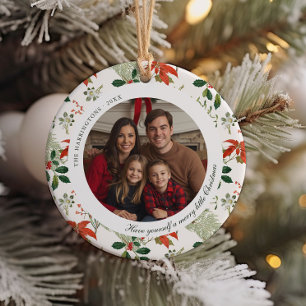 Vintage Christmas Greenery Muster Foto Keramik Ornament