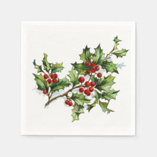 Vintage Christmas Holly Berries Paper Napkins Serviette