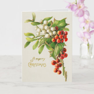 Vintage Christmas Holly Druckkarte Karte