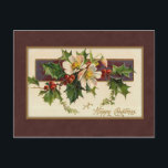 Vintage Christmas Holly Feiertagspostkarte<br><div class="desc">Viktorianischer Urlaubstag mit Weihnachtsgrüßen.</div>