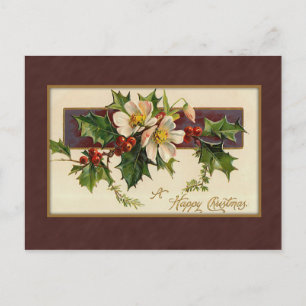 Vintage Christmas Holly Feiertagspostkarte
