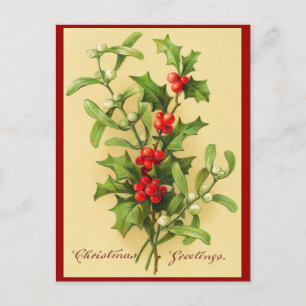 Vintage Christmas Holly Feiertagspostkarte