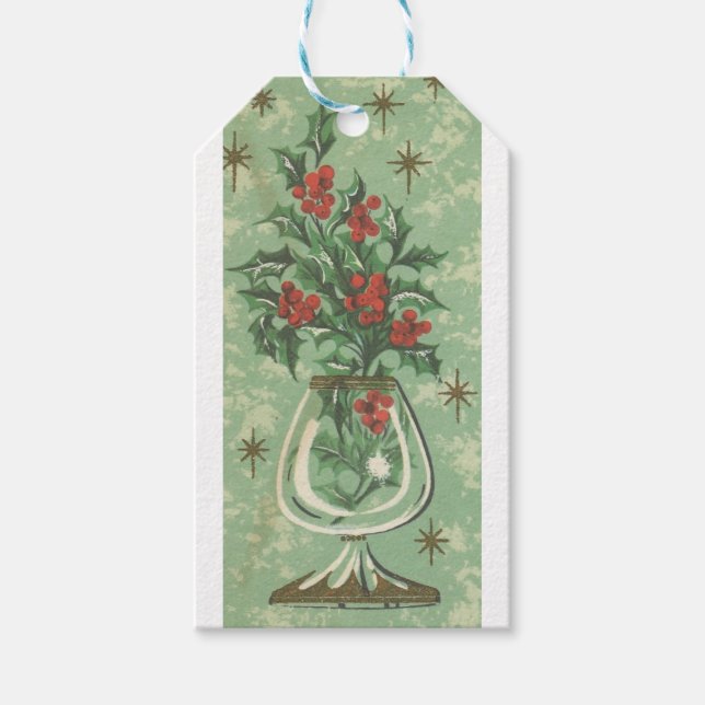 Vintage Christmas Holly Geschenkanhänger (Vorderseite)