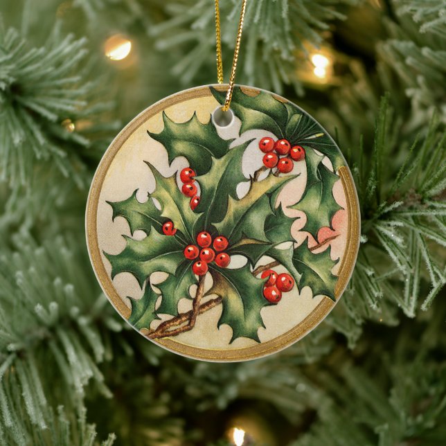 Vintage Christmas Holly Keramik Ornament (Baum)