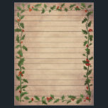 Vintage Christmas Holly Lined Writer Paper<br><div class="desc">Weihnachts heilige Weihnachtszeitschrift ausgekleidet Thema Papier. Gedrucktes Schreibpapier mit Hintergrundbild.</div>