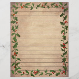 Vintage Christmas Holly Lined Writer Paper