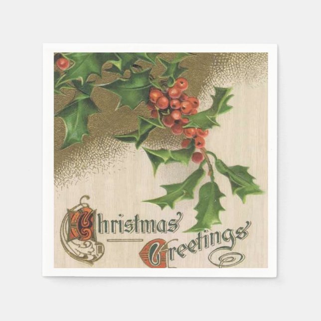 Vintage Christmas Holly Papierservietten (Vorderseite)