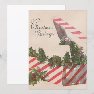 Vintage Christmas Holly Present Feiertagskarte