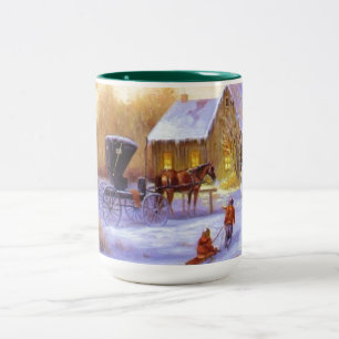 Vintage Christmas Horriage Children Sleigh Zweifarbige Tasse