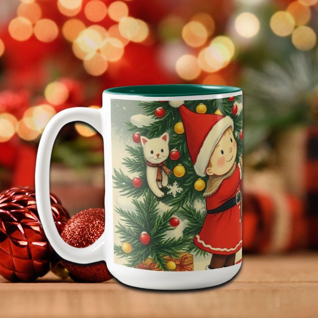 Vintage Christmas Illustration Zweifarbige Tasse (Von Creator hochgeladen)