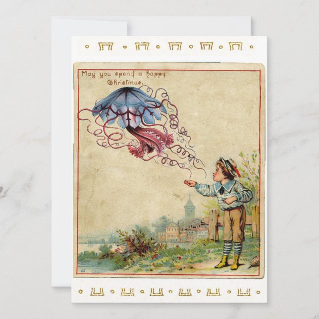 Vintage Christmas Jellyfish Feiertagskarte (Vorderseite)