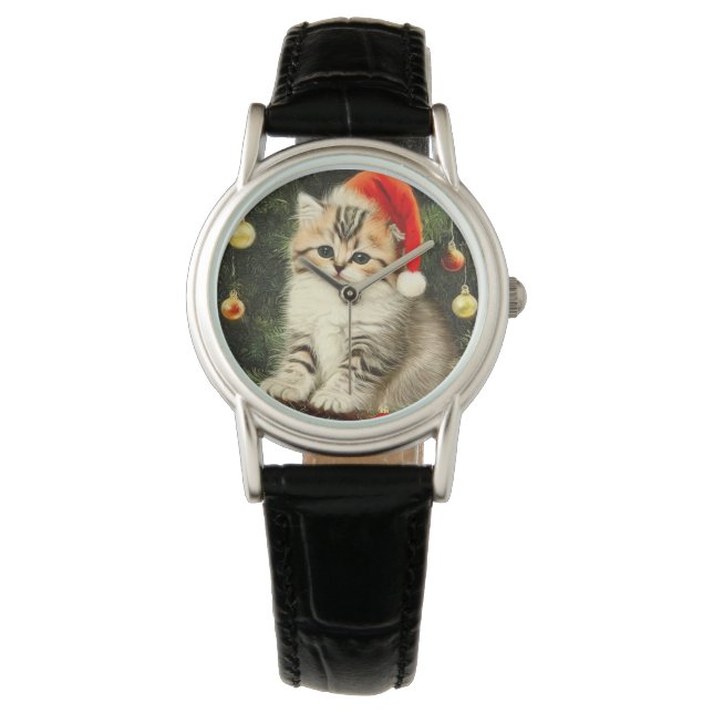 Vintage Christmas Kitten Armbanduhr (Vorderseite)