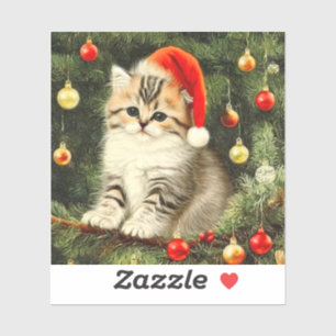 Vintage Christmas Kitten Aufkleber