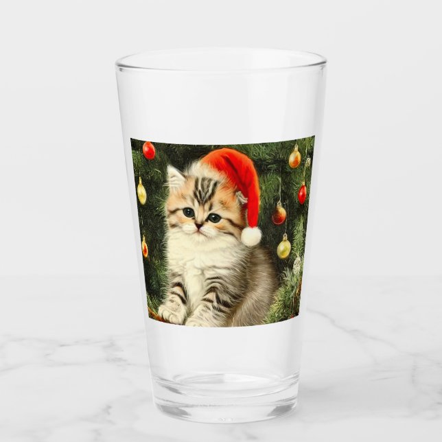 Vintage Christmas Kitten Glas (Vorderseite)