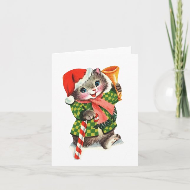 Vintage Christmas Kitten Karte (Vorderseite)