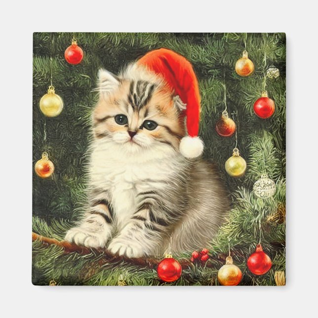 Vintage Christmas Kitten Magnet (Vorne)