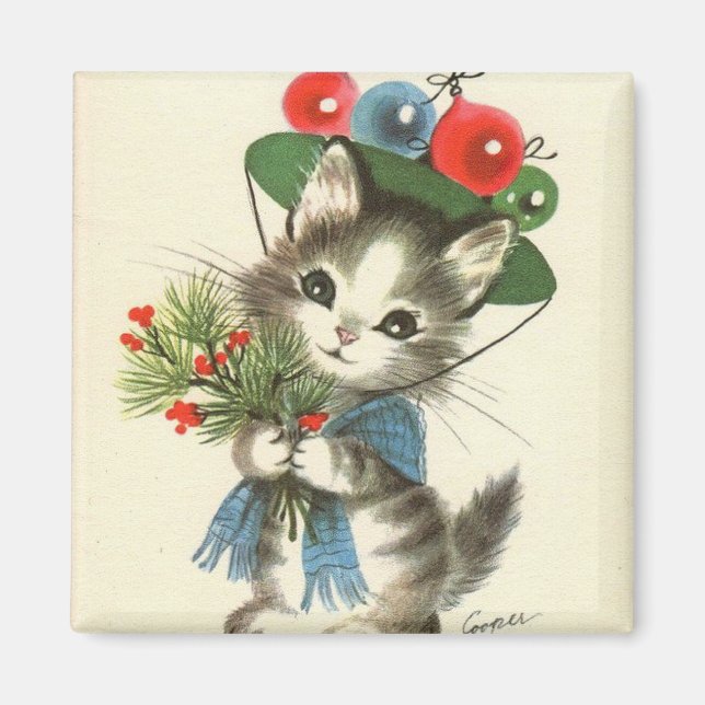 Vintage Christmas Kitten Magnet (Vorne)
