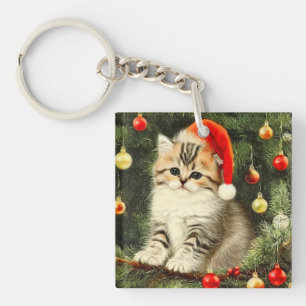 Vintage Christmas Kitten Schlüsselanhänger