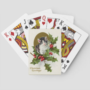 Vintage Christmas Kitten Spielkarten