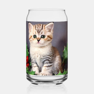 Vintage Christmas Kitten und Holly Dosenglas