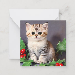 Vintage Christmas Kitten und Holly Mitteilungskarte