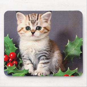 Vintage Christmas Kitten und Holly Mousepad