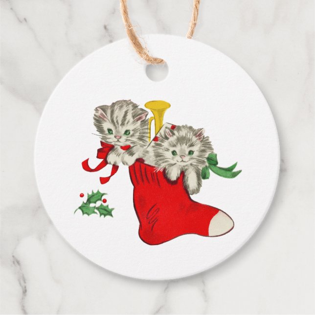 Vintage Christmas Kittens Geschenkanhänger (Vorderseite)