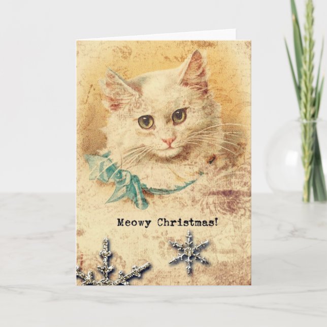 Vintage Christmas Kitty Feiertagskarte (Vorderseite)