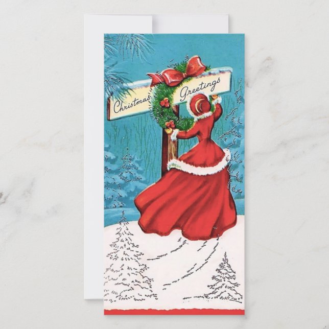 Vintage Christmas Lady Feiertagskarte (Vorderseite)