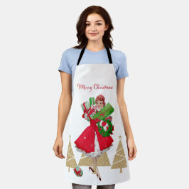 Vintage Christmas Lady präsentiert Red Green Gold Schürze