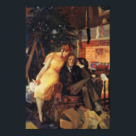 Vintage Christmas, Love and Romance Couple Poster<br><div class="desc">Vintage illustration Merry Christmas holiday image featuring a happy,  romantic couple opening Christmas gifts by the fireplace and decorated tree. Season's Greetings!</div>
