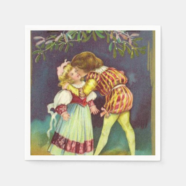 Vintage Christmas Mistletoe Küssen Papierserviette (Vorderseite)
