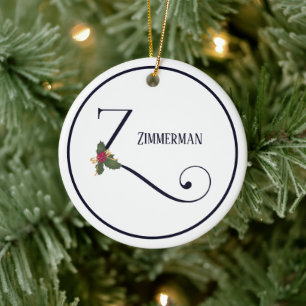 Vintage Christmas Monogram Initial Z Keramik Ornament