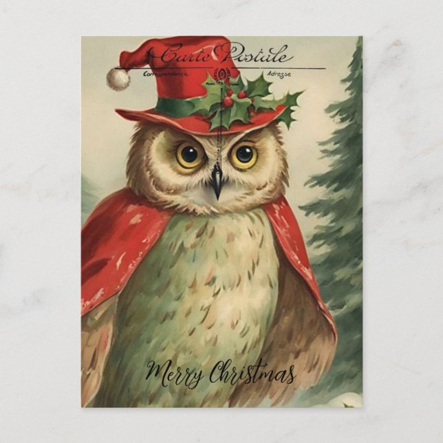 Vintage Christmas Owl Collage Postkarte (Vorderseite)