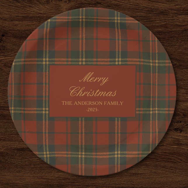 Vintage Christmas Party Plaid Classic Timeless Pappteller (Von Creator hochgeladen)