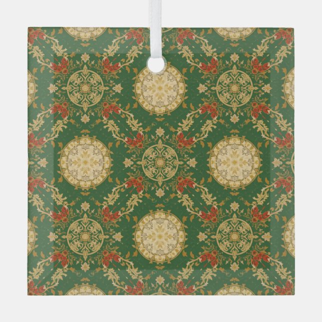 Vintage Christmas Pattern - Glass Ornament (Vorderseite)