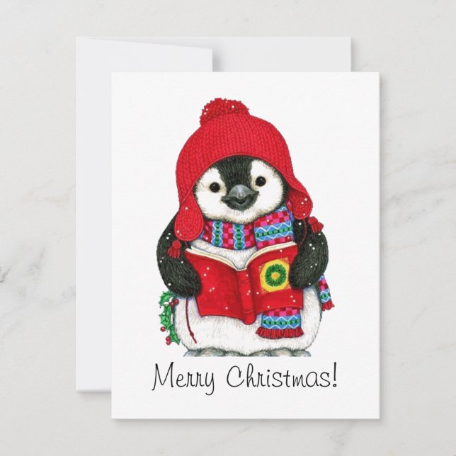 Vintage Christmas Penguin Feiertagskarte (Vorderseite)