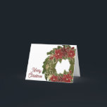 Vintage Christmas Poinsettias Wreath Grußkarte Dankeskarte<br><div class="desc">Dieses elegante, Vintage Design besticht durch einen Weihnachtskranz mit Poinsettias. Klicken Sie auf die Schaltfläche Anpassen, um den Text und die Grafik flexibler zu gestalten! Variationen dieses Designs sowie der Koordinationsprodukte sind in unserem Shop, zazzle.com/store/doodlelulu, erhältlich. Kontaktieren Sie uns, wenn Sie dieses Design für ein bestimmtes Produkt verwenden möchten, um...</div>