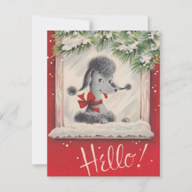 Vintage Christmas Poodle Feiertagskarte (Vorderseite)