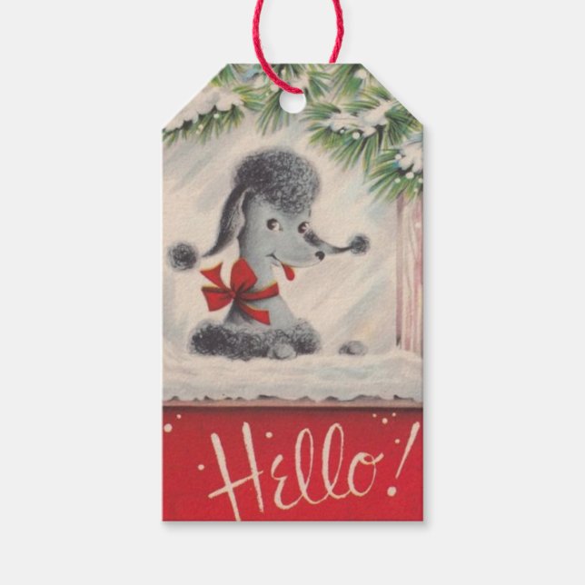 Vintage Christmas Poodle Geschenkanhänger (Vorderseite)