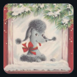 Vintage Christmas Poodle Quadratischer Aufkleber<br><div class="desc">Niedlicher Weihnachtshund im Weihnachtsaufkleber.</div>