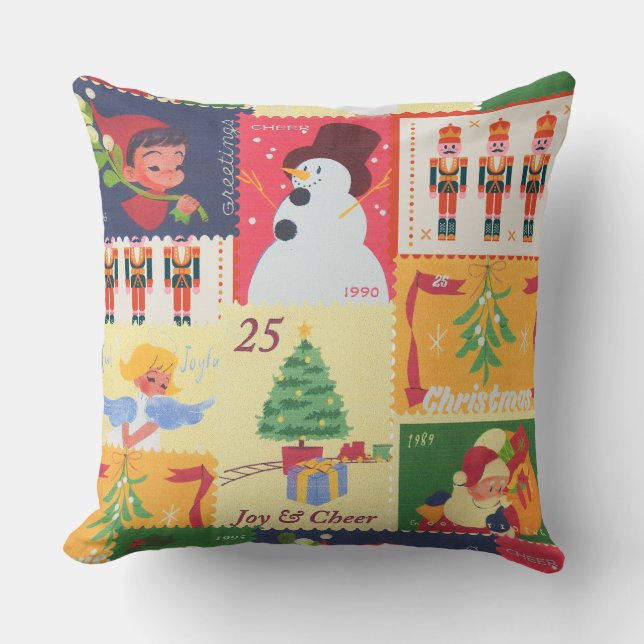 Vintage Christmas post stamps  Kissen (Vorderseite)