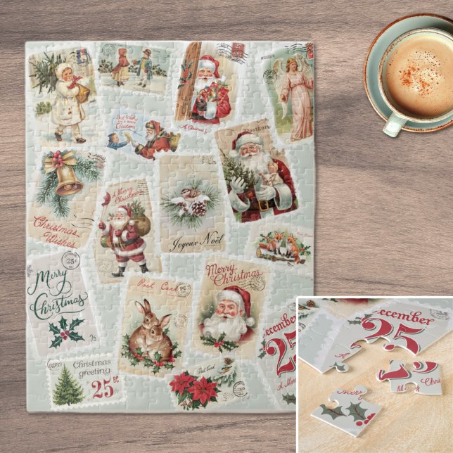 Vintage Christmas Postage Briefmarke (Vintage Christmas Postage Stamps Jigsaw Puzzle)