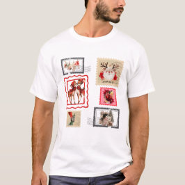 Vintage Christmas Postage Stamp Collage Design T-Shirt